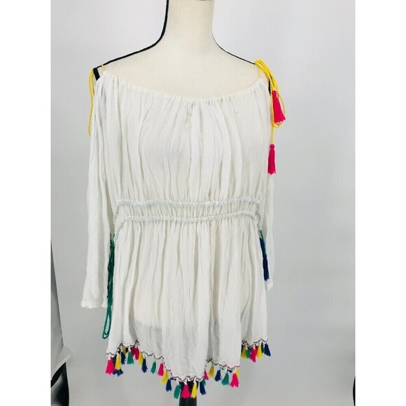 Nanette Lepore Swim Womens Boho Cover‎ up Dress White Size Xs Embroidered Tassel - Picture 8 of 14